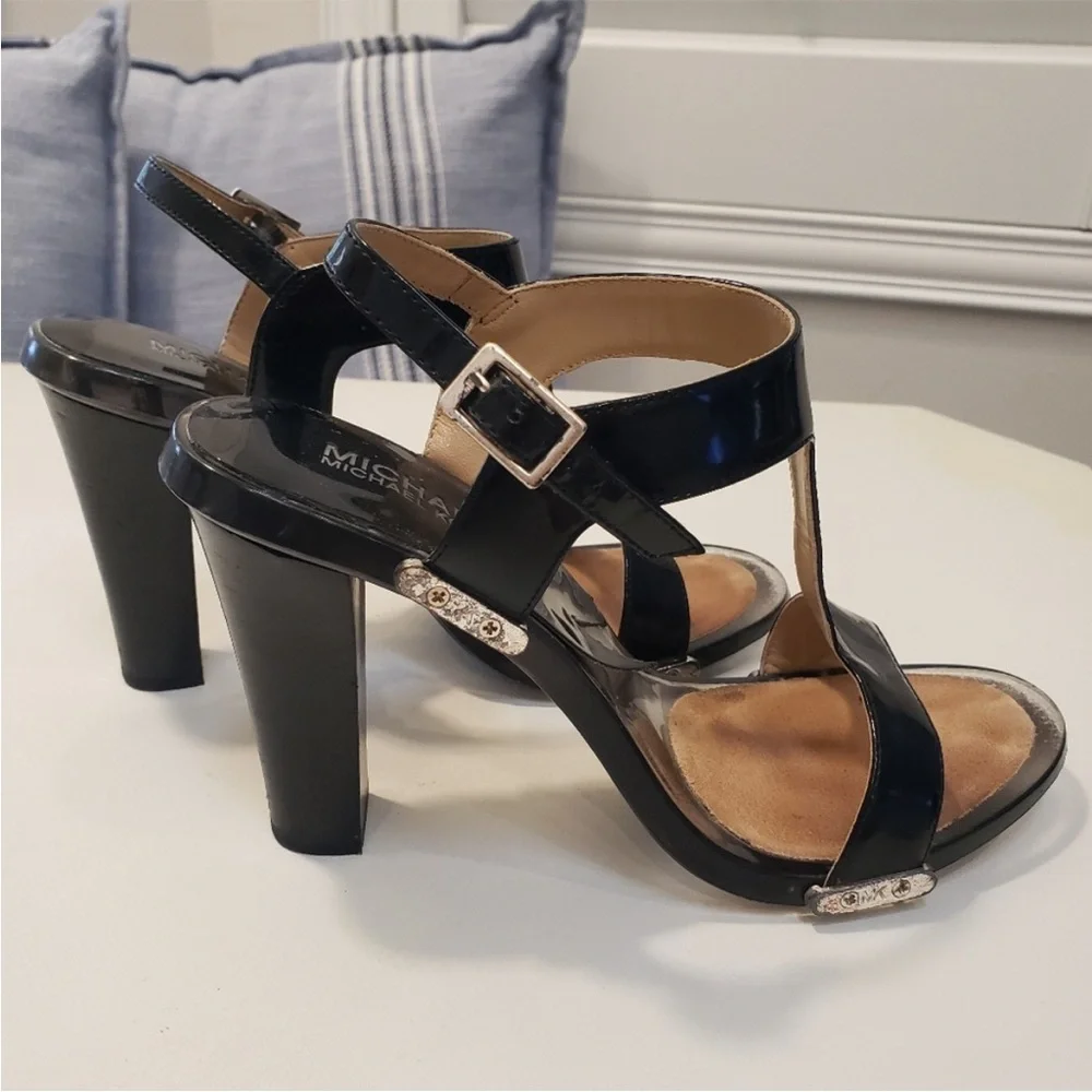 Michael Kors Black Patent T-Strap Heeled Sandals